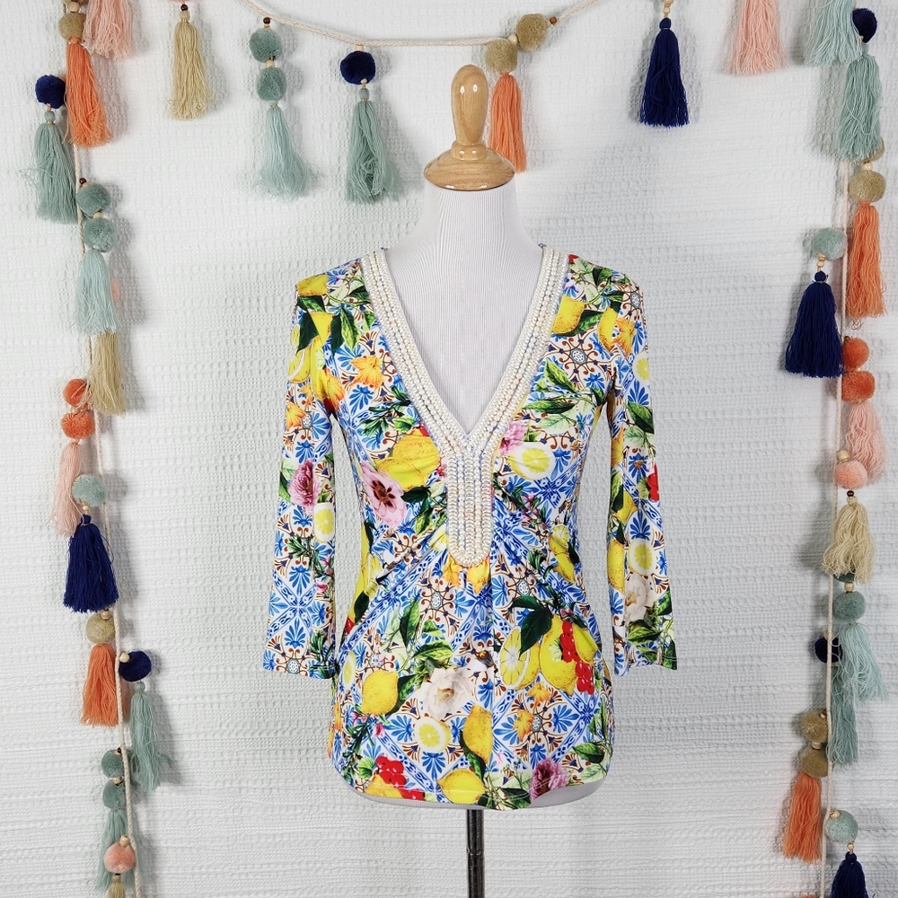 Boston Proper Embellished Lemon Top